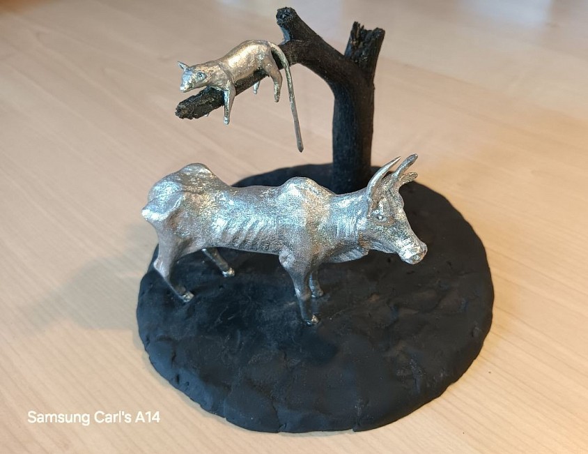 Pewter Malagasy Zebu and Fossa